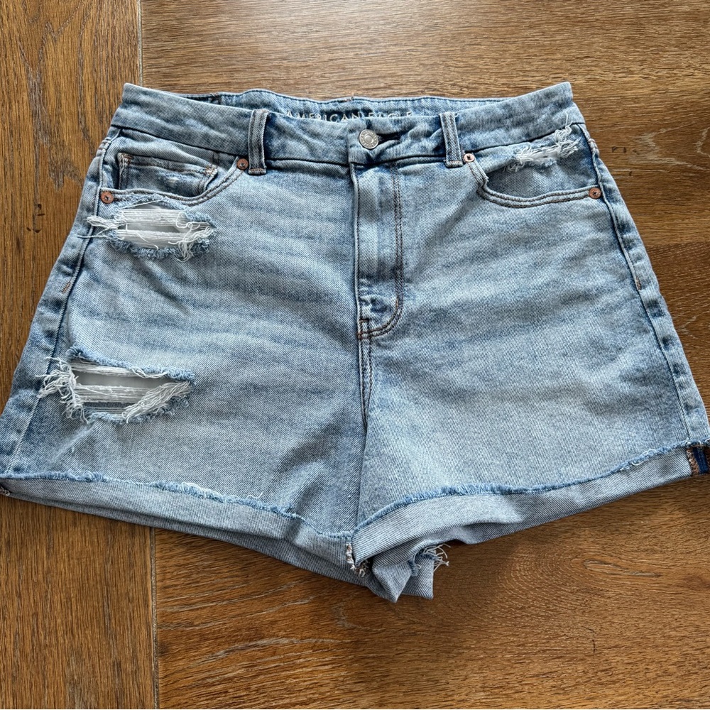 American Eagle Outfitters Light Blue Distressed Jean Shorts